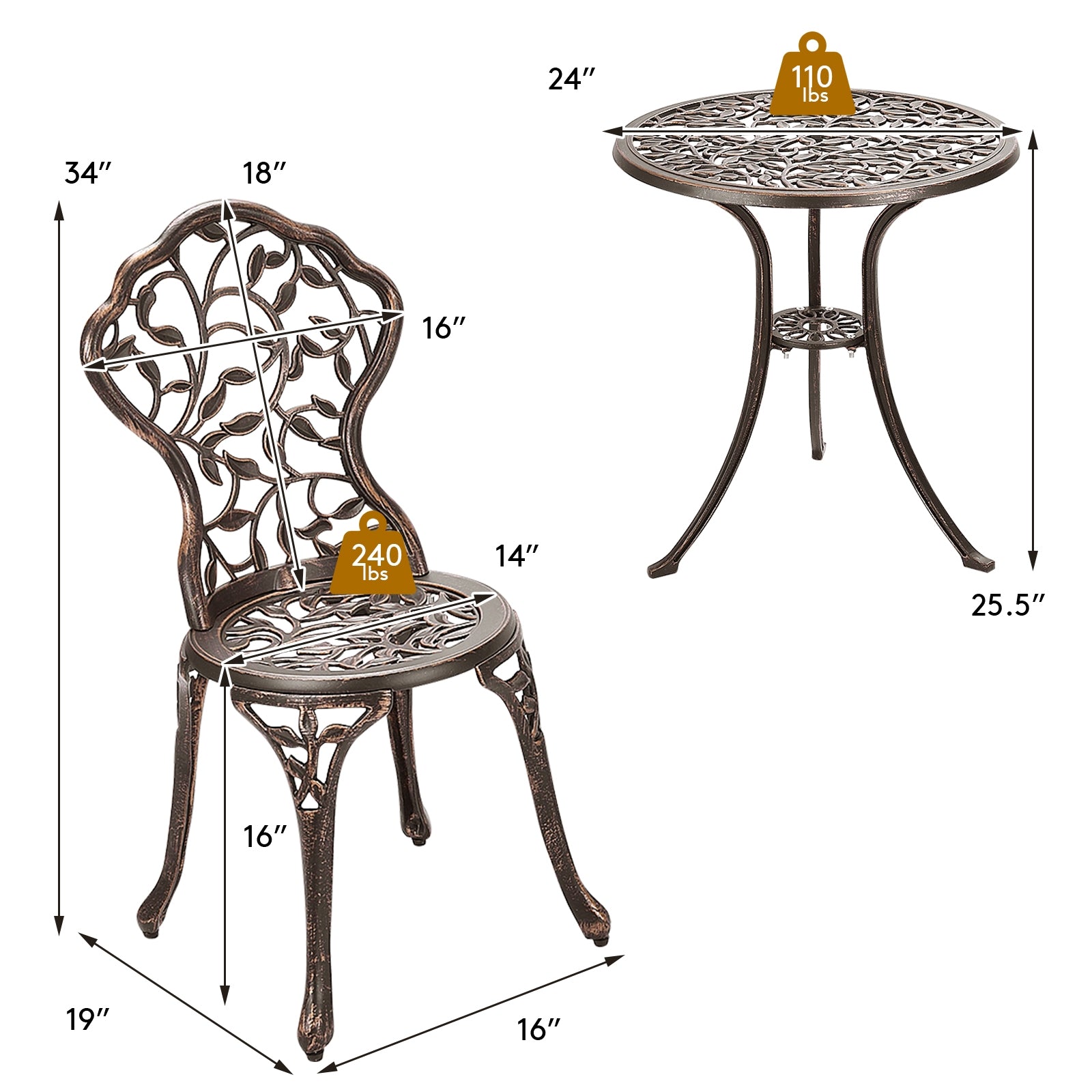 3 Pieces Cast Aluminum Bistro Set - Direct by Wilsons Home Store