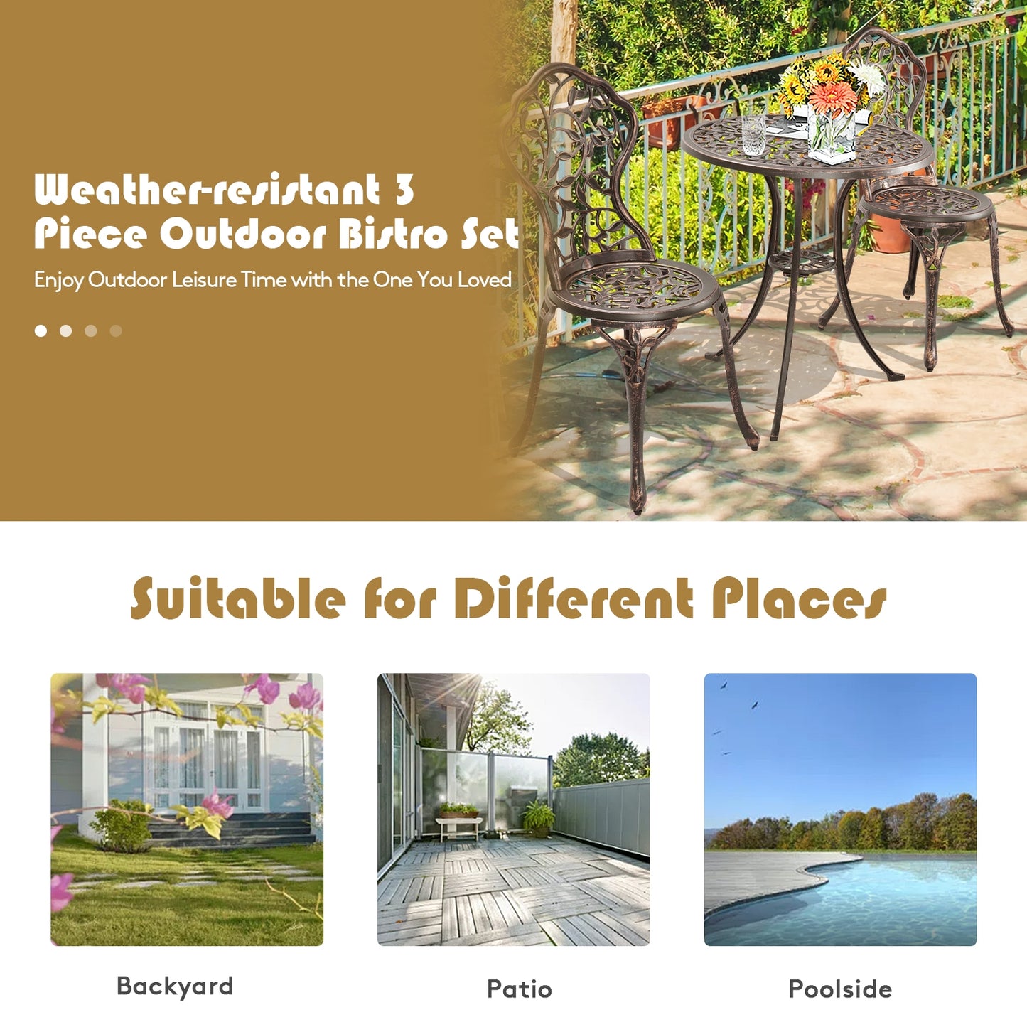3 Pieces Cast Aluminum Bistro Set - Direct by Wilsons Home Store