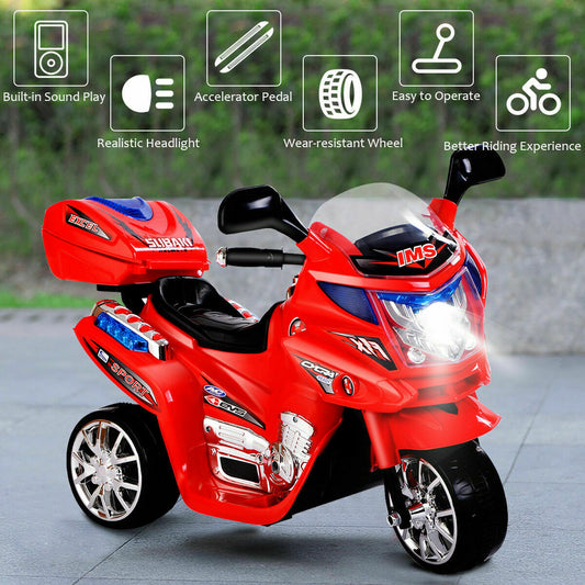 6V Powered 3 Wheels Kids Electric Ride-on Toy Motorcycle-Red