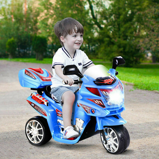 6V Powered 3 Wheels Kids Electric Ride-on Toy Motorcycle-Blue