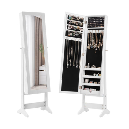 New Mirrored Jewelry Cabinet Armoire Mirror Organizer Storage Box Ring w/ Stand-Black