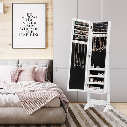 New Mirrored Jewelry Cabinet Armoire Mirror Organizer Storage Box Ring w/ Stand-Black