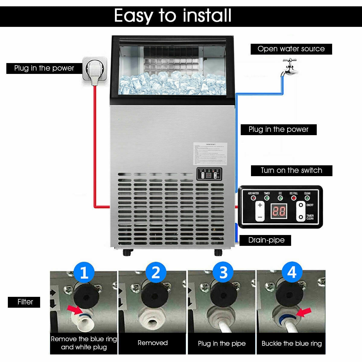 Portable Built-In Stainless Steel Commercial Ice Maker - Direct by Wilsons Home Store