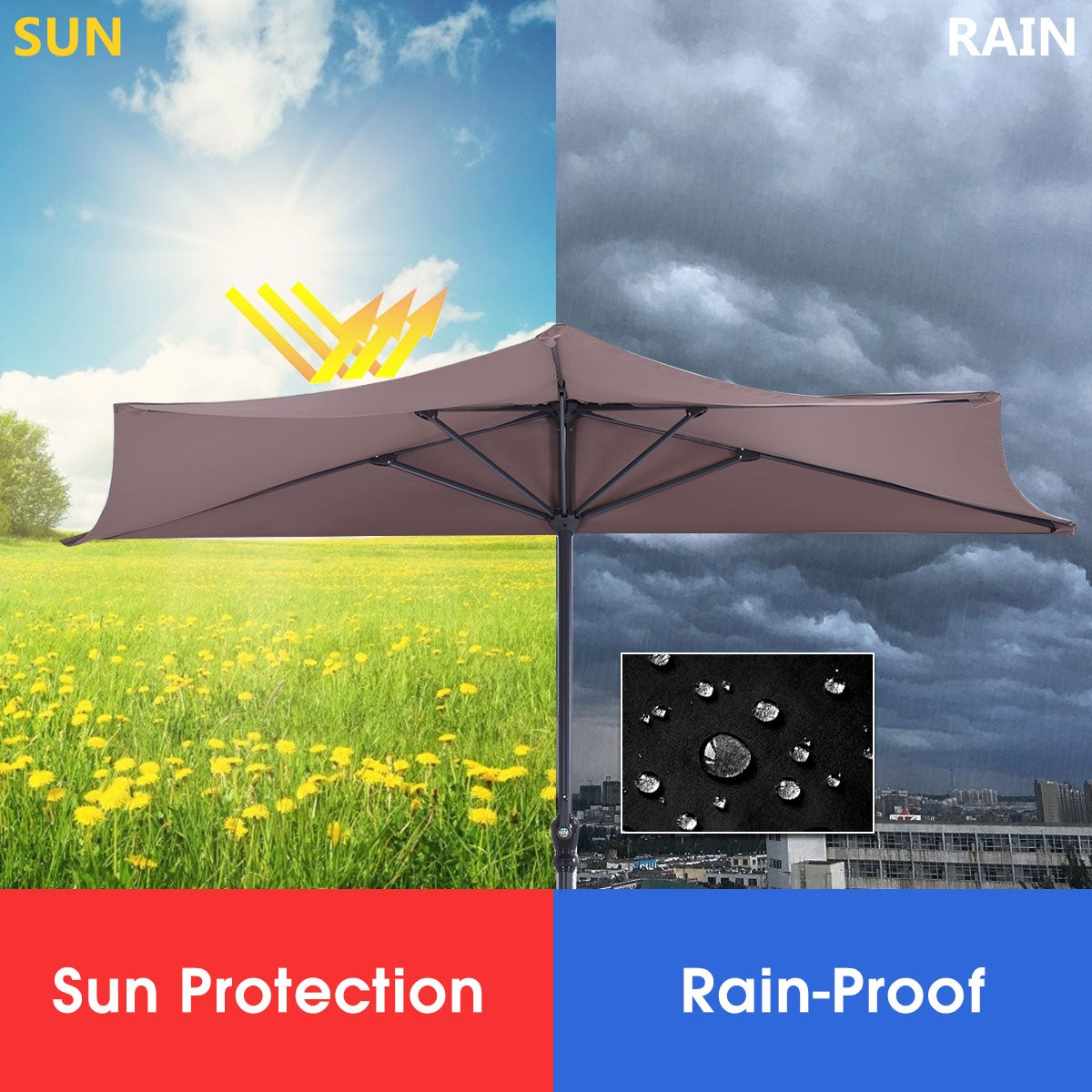 9' Half Round Patio Umbrella Sunshade without Weight Base - Direct by Wilsons Home Store