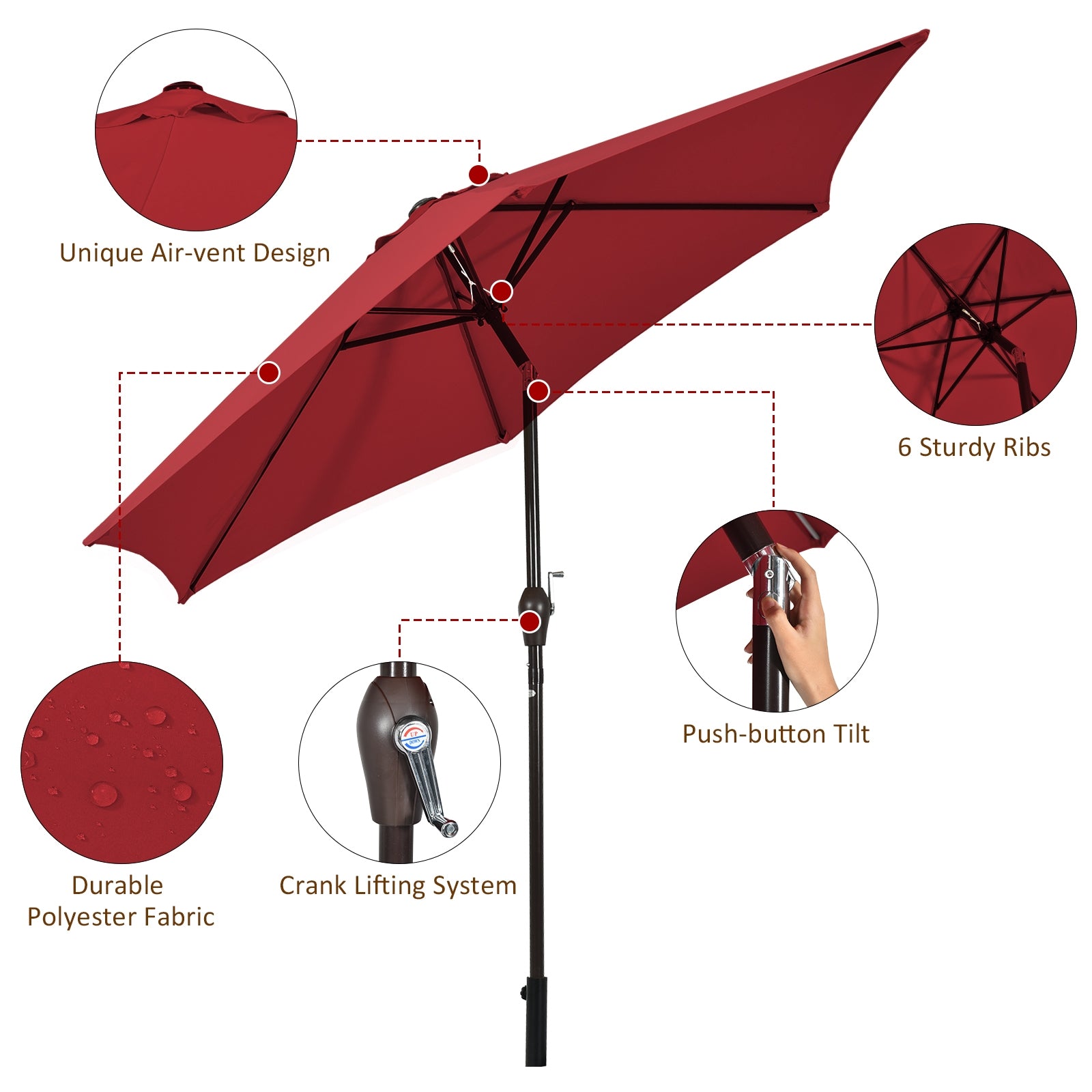 10 Feet Outdoor Patio Umbrella with Tilt Adjustment and Crank-Burgundy - Direct by Wilsons Home Store