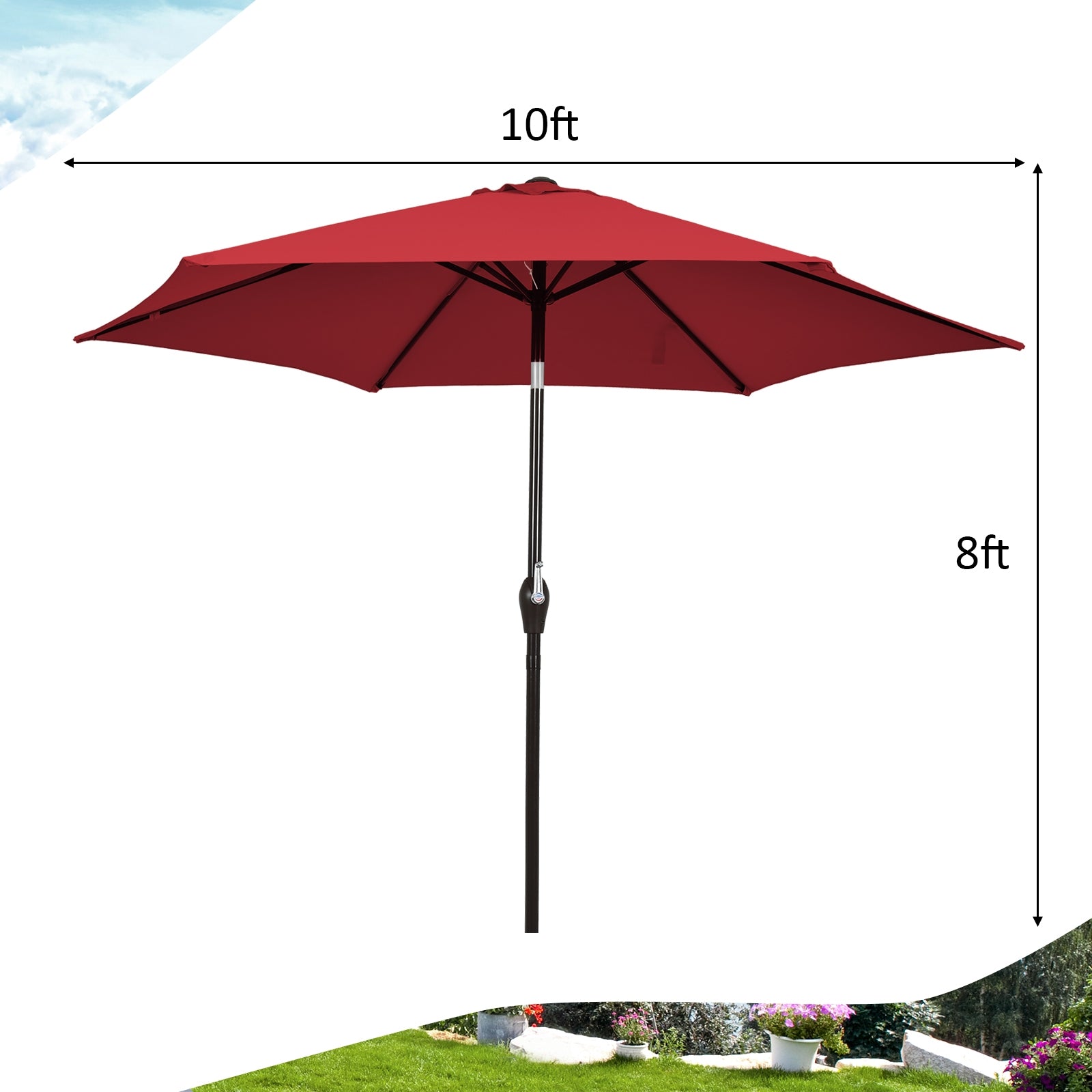 10 Feet Outdoor Patio Umbrella with Tilt Adjustment and Crank-Burgundy - Direct by Wilsons Home Store