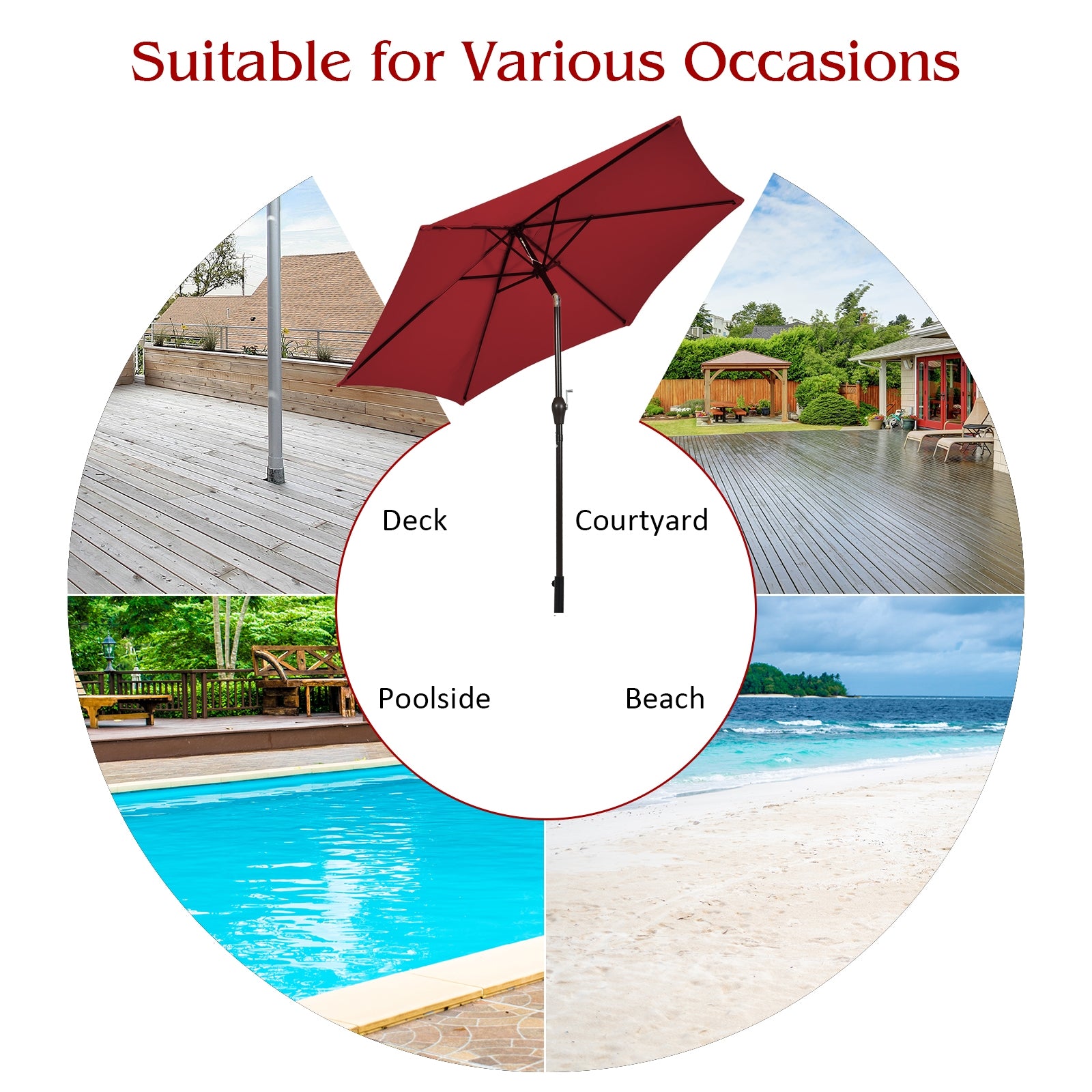 10 Feet Outdoor Patio Umbrella with Tilt Adjustment and Crank-Burgundy - Direct by Wilsons Home Store