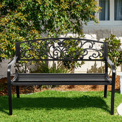 50 Inch Patio Park Steel Frame Cast Iron Backrest Bench Porch Chair - Direct by Wilsons Home Store