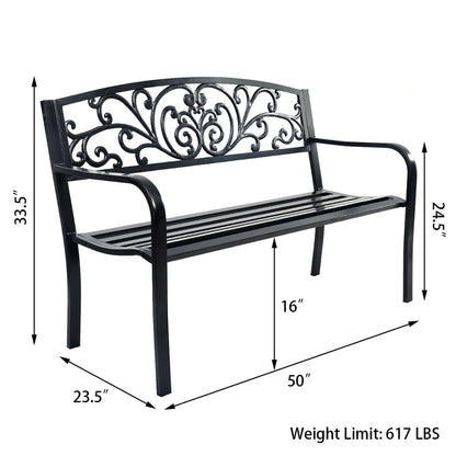 50 Inch Patio Park Steel Frame Cast Iron Backrest Bench Porch Chair - Direct by Wilsons Home Store