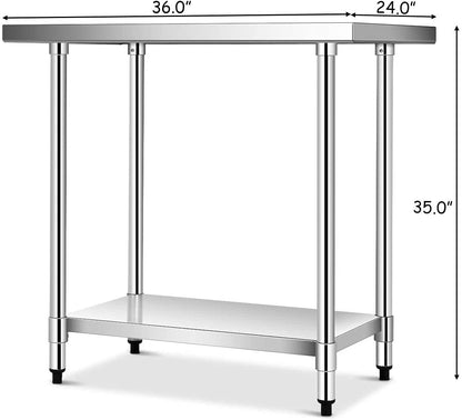 24 x 36 Inch Stainless Steel Commercial Kitchen Food Prep Table - Direct by Wilsons Home Store
