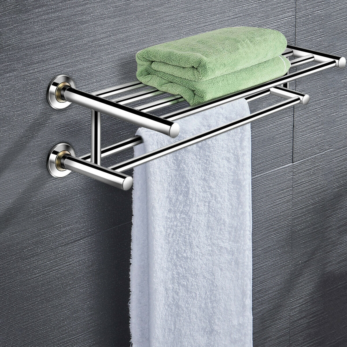 24 Inch Wall Mounted Stainless Steel Towel Storage Rack with 2 Storage Tier - Direct by Wilsons Home Store
