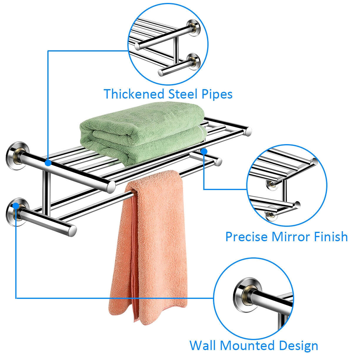 24 Inch Wall Mounted Stainless Steel Towel Storage Rack with 2 Storage Tier - Direct by Wilsons Home Store