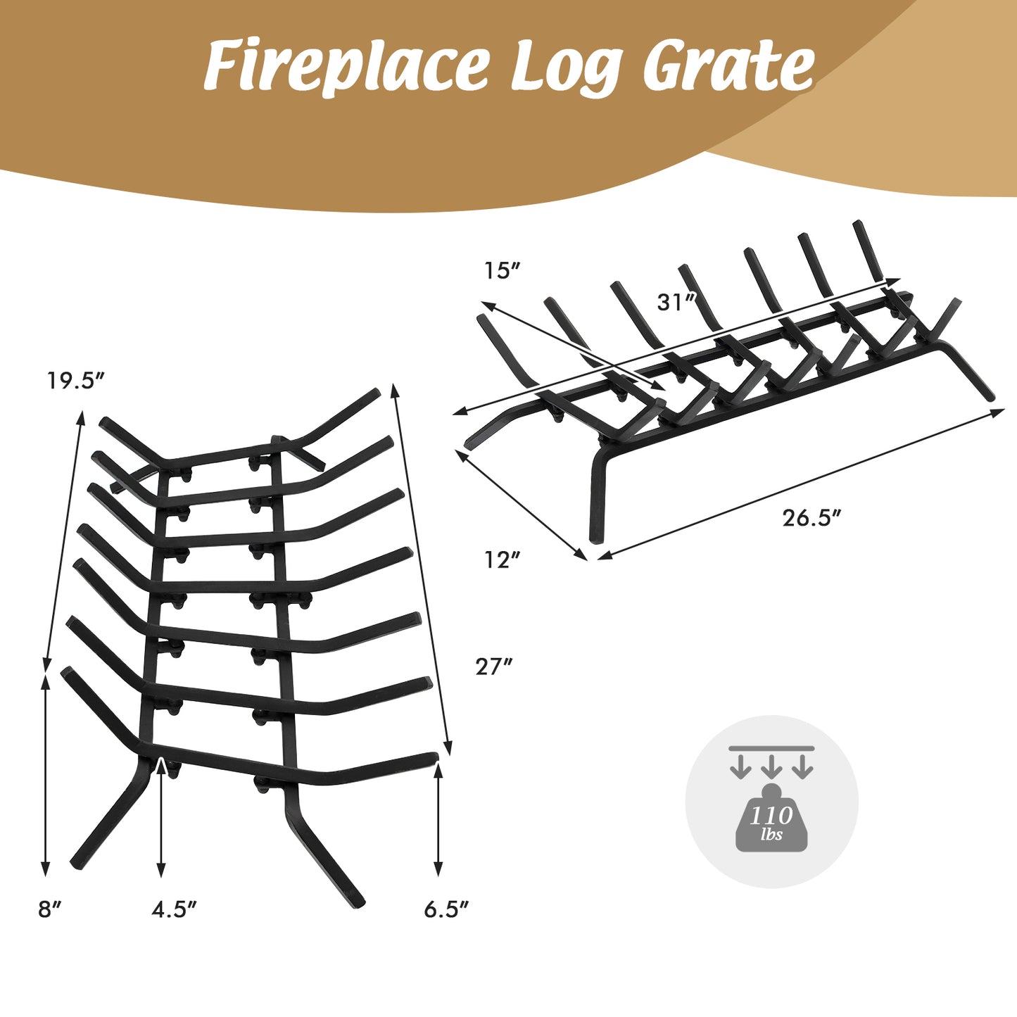 31/25/18 Inch Fireplace Grate for Outdoor Fire Pit-L