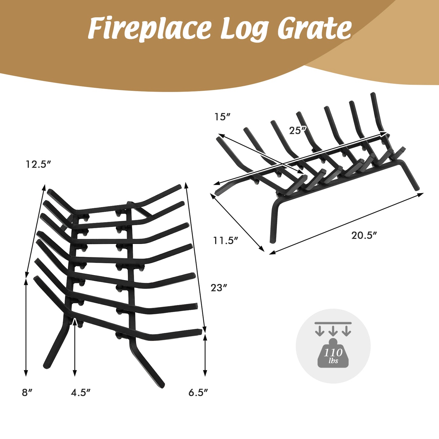 31/25/18 Inch Fireplace Grate for Outdoor Fire Pit-M