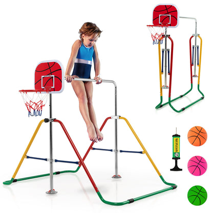 Kids Folding Horizontal Bar with 4 Adjustable Heights-Multicolor
