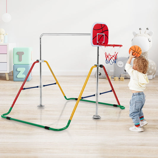 Kids Folding Horizontal Bar with 4 Adjustable Heights-Multicolor