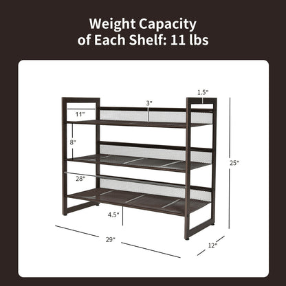 2/3/4 Tiers Flat and Slant Metal Shoe Rack for Entryway Hallway-3-Tier