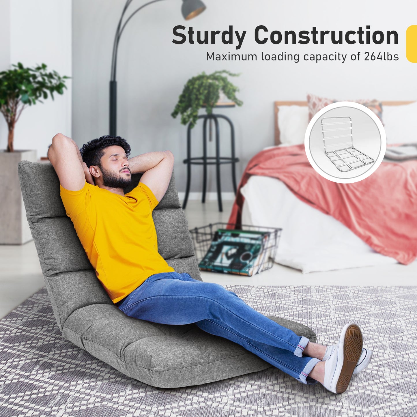 14-Position Adjustable Folding Lazy Gaming Sofa-Black