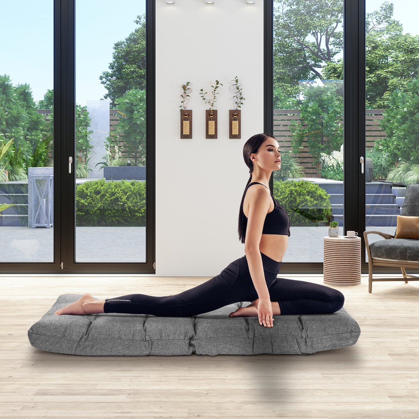 14-Position Adjustable Folding Lazy Gaming Sofa-Black