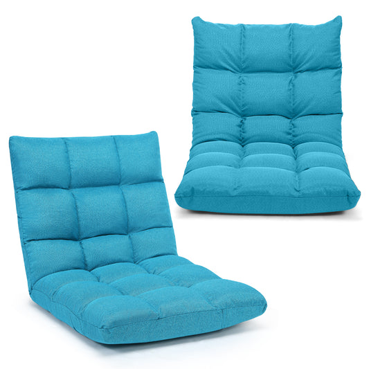 14-Position Adjustable Folding Lazy Gaming Sofa-Light Blue
