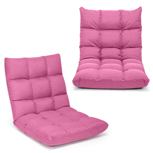 14-Position Adjustable Folding Lazy Gaming Sofa-Pink