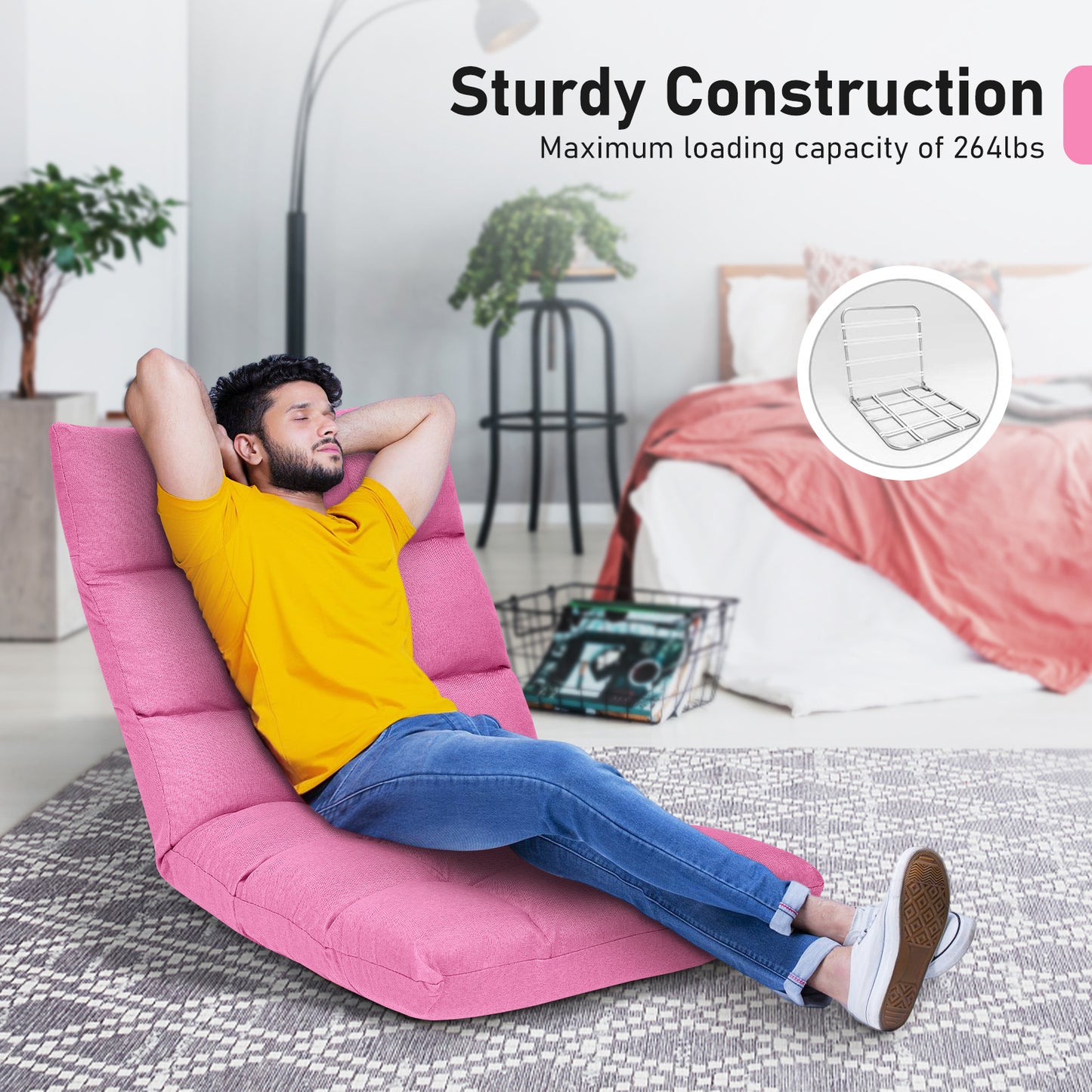 14-Position Adjustable Folding Lazy Gaming Sofa-Black