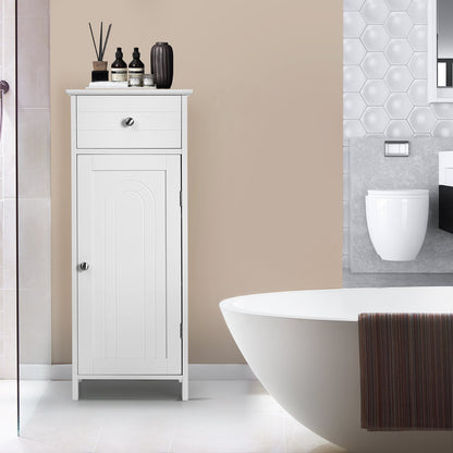 Wooden Storage Free-Standing Floor Cabinet with Drawer and Shelf-Black