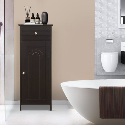 Wooden Storage Free-Standing Floor Cabinet with Drawer and Shelf-Black