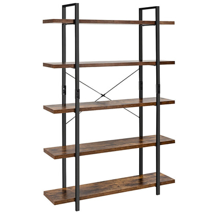 3/5 Tiers Industrial Bookcase with Metal Frame for Home Office-5-Tier