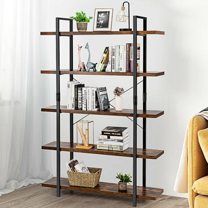 3/5 Tiers Industrial Bookcase with Metal Frame for Home Office-5-Tier