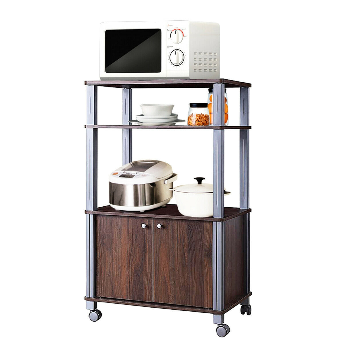 Microwave Rack Stand Rolling Storage Cart-Walnut