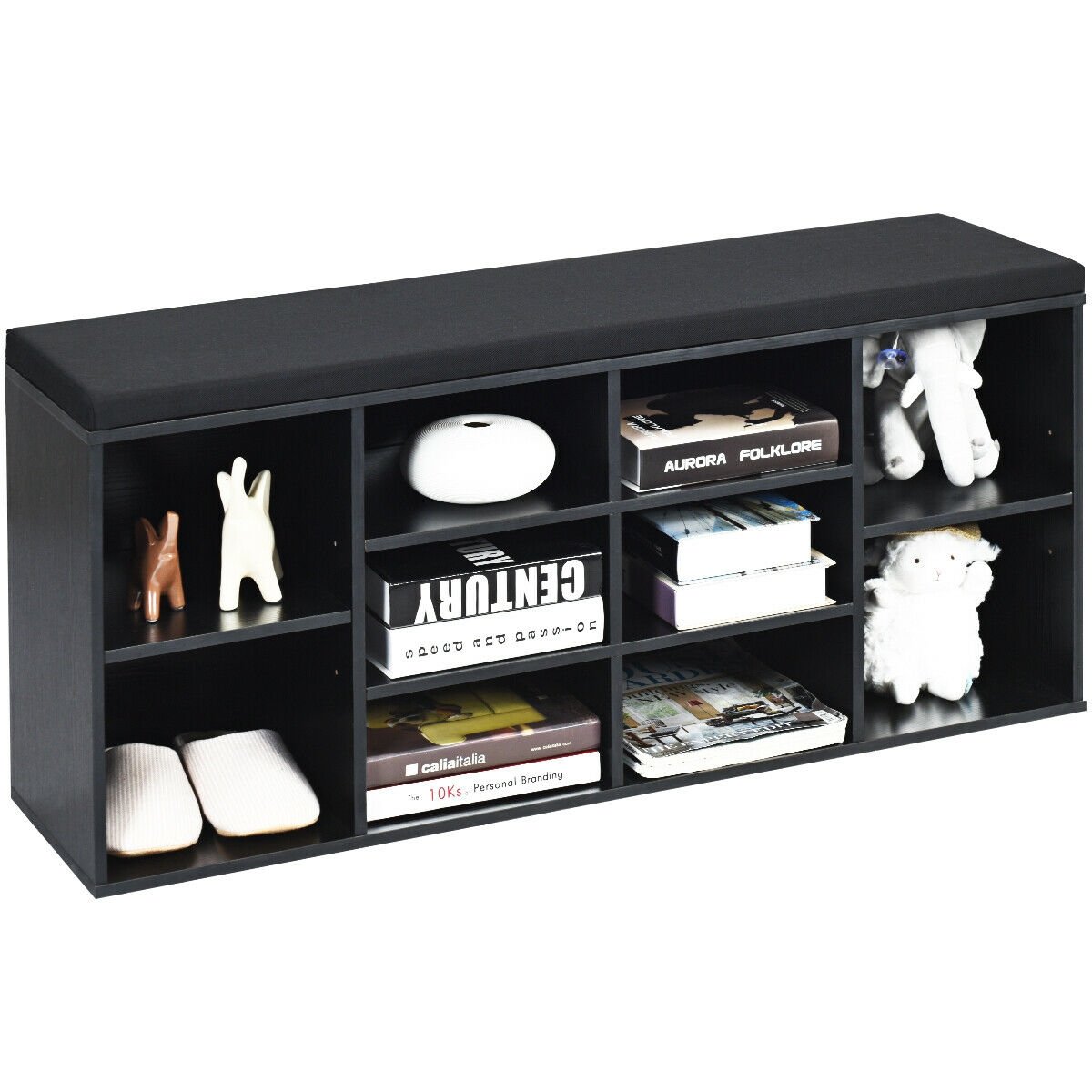 10-Cube Organizer  Entryway Padded Shoe Storage Bench-Beige