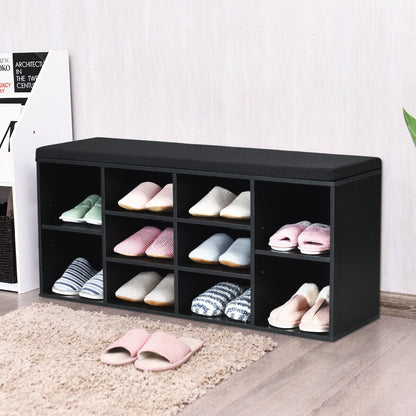 10-Cube Organizer  Entryway Padded Shoe Storage Bench-Beige
