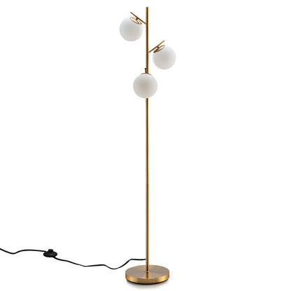 3-Globe Floor Lamp with Foot Switch and Bulb Bases-Golden