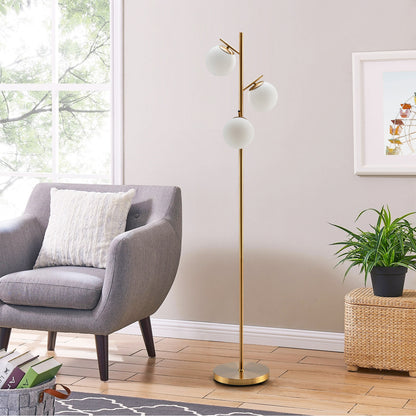 3-Globe Floor Lamp with Foot Switch and Bulb Bases-Golden