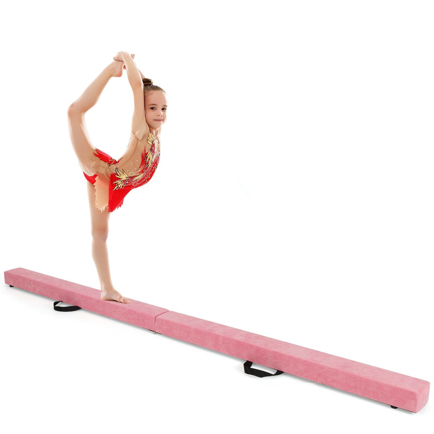7 Feet Folding Portable Floor Balance Beam with Handles for Gymnasts-Blue