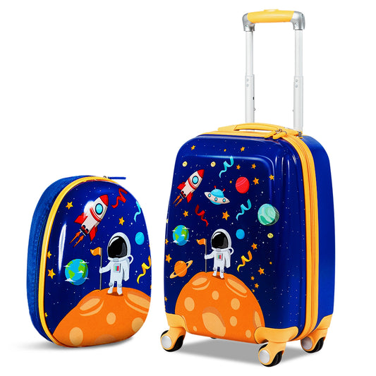 2 PC Kids Luggage Set Rolling Suitcase & Backpack-Navy