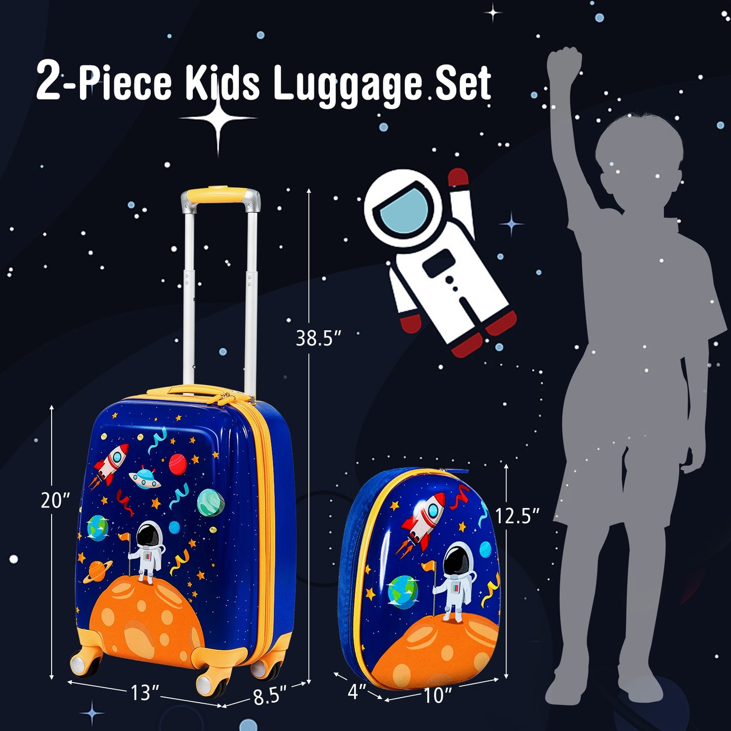 2 PC Kids Luggage Set Rolling Suitcase & Backpack-Navy