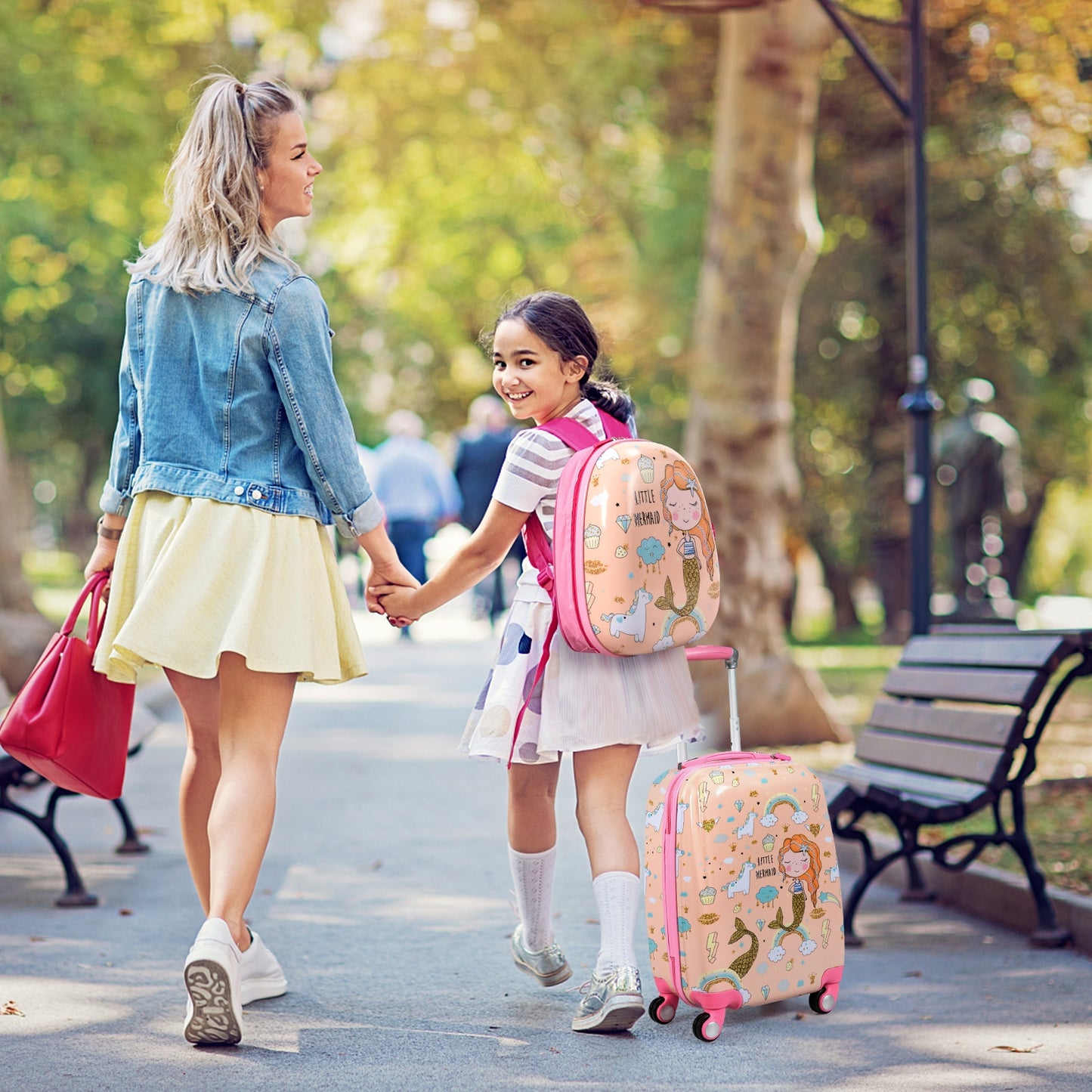 2 Pieces Kids Luggage Set Rolling Suitcase and Backpack-Pink