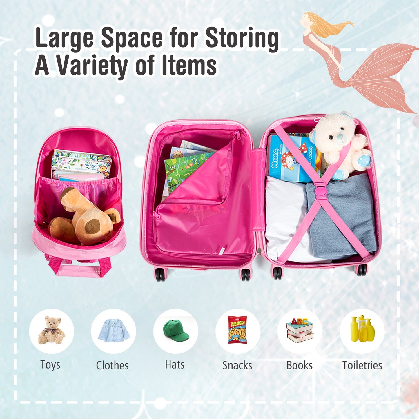 2 Pieces Kids Luggage Set Rolling Suitcase and Backpack-Pink