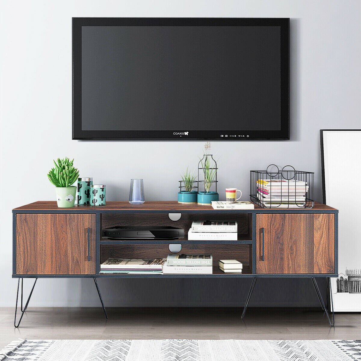59 Inches Retro Wooden TV Stand for TVs up to 65 Inches-Brown