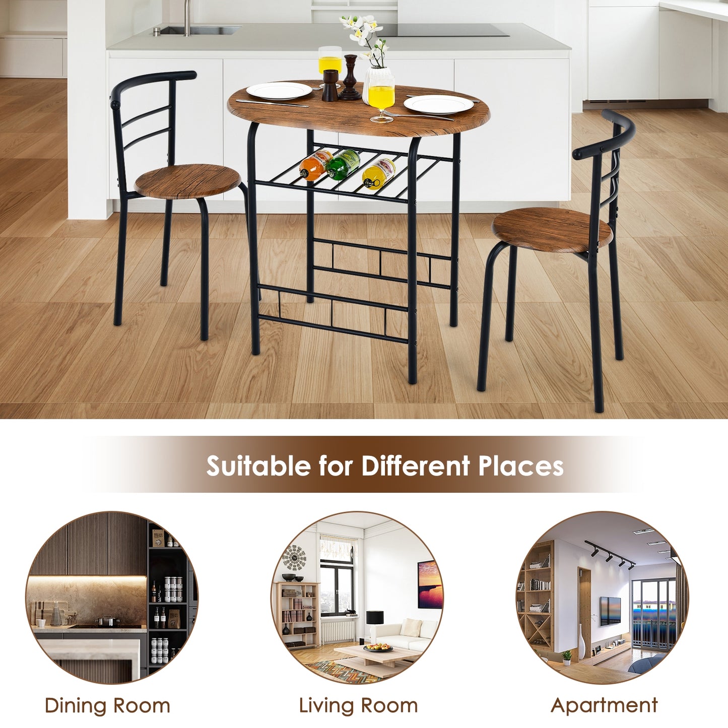 3-Piece Space-Saving Bistro Set for Kitchen and Apartment