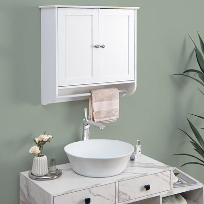 Wall Mounted Bathroom Storage Medicine Cabinet with Towel Bar-Brown