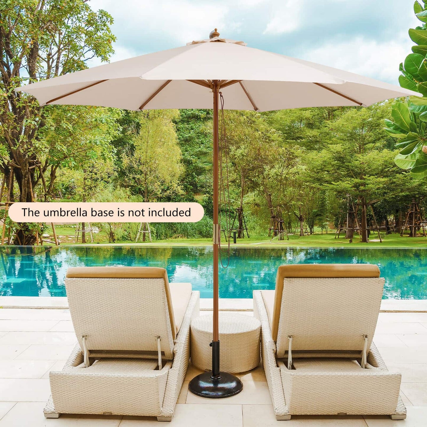 Adjustable 10 Feet Wooden Outdoor Umbrella Sunshade-Beige