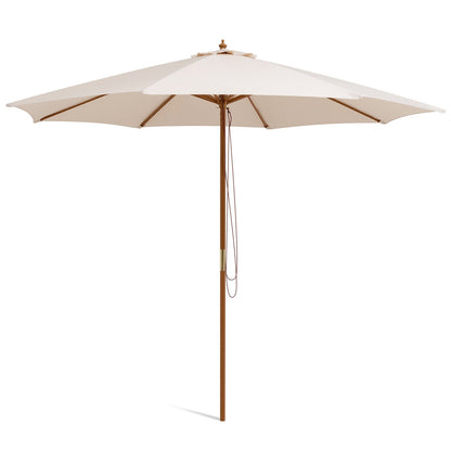 Adjustable 10 Feet Wooden Outdoor Umbrella Sunshade-Beige