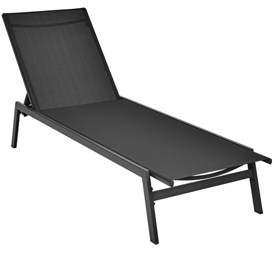 Outdoor Reclining Chaise Lounge Chair with 6-Position Adjustable Back-Black
