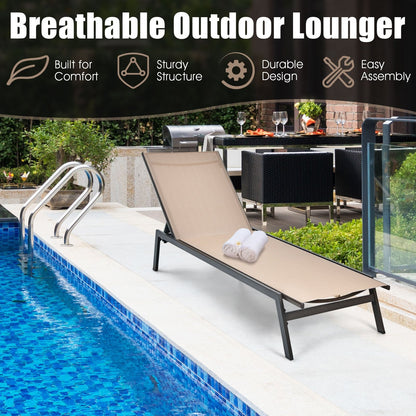 Outdoor Reclining Chaise Lounge Chair with 6-Position Adjustable Back-Black