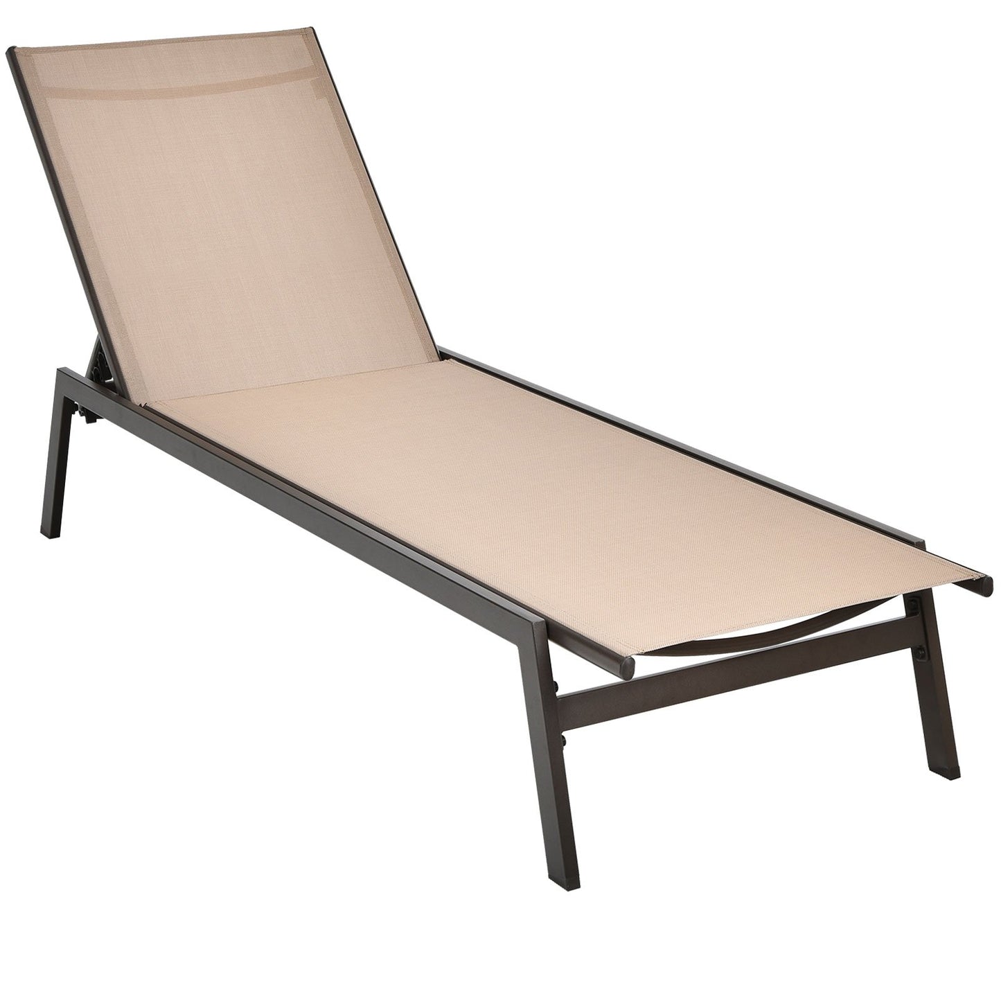 Outdoor Reclining Chaise Lounge Chair with 6-Position Adjustable Back-Black