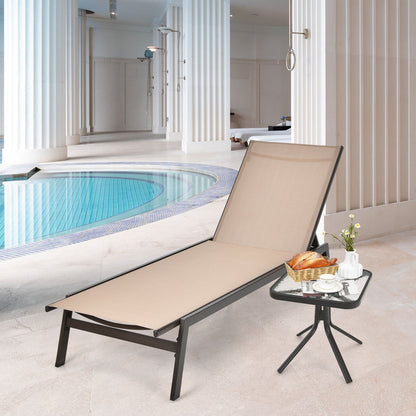 Outdoor Reclining Chaise Lounge Chair with 6-Position Adjustable Back-Black