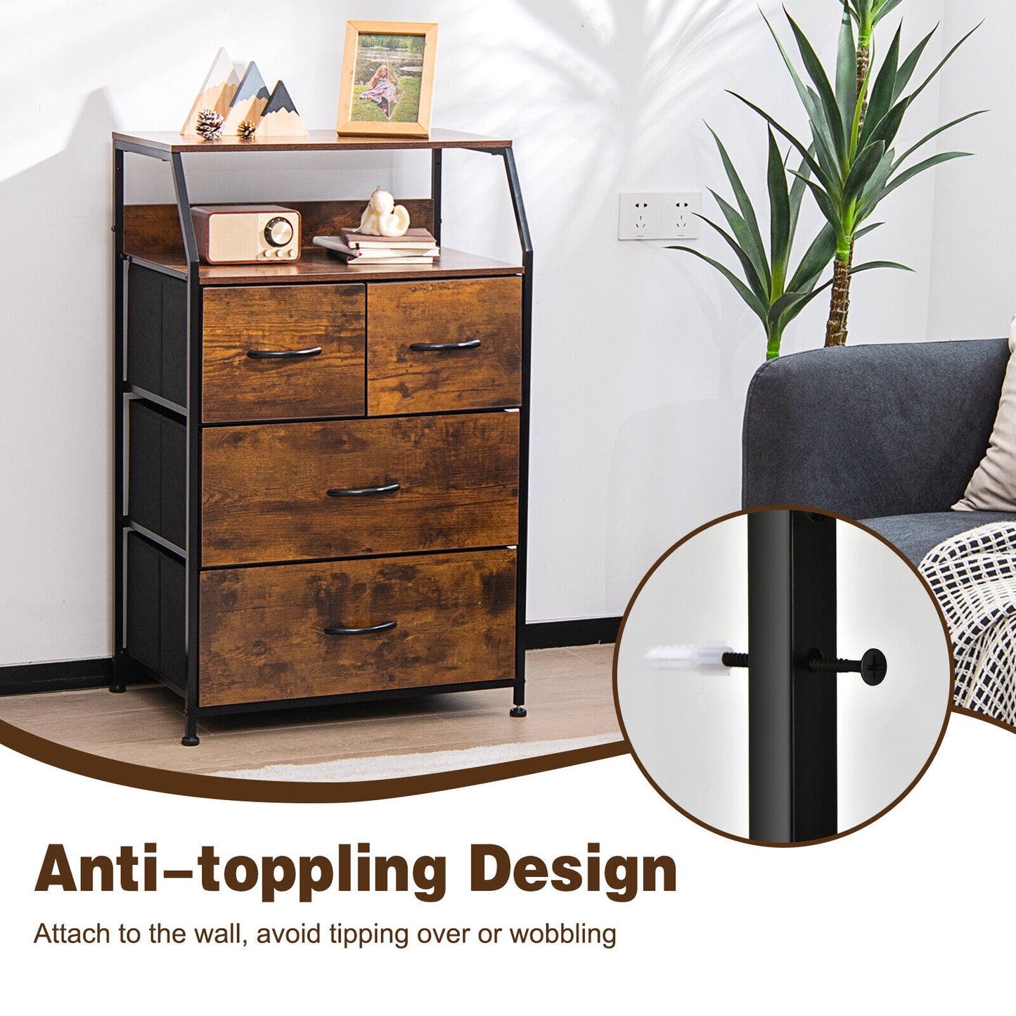 Freestanding Cabinet Dresser with Wooden Top Shelves-L